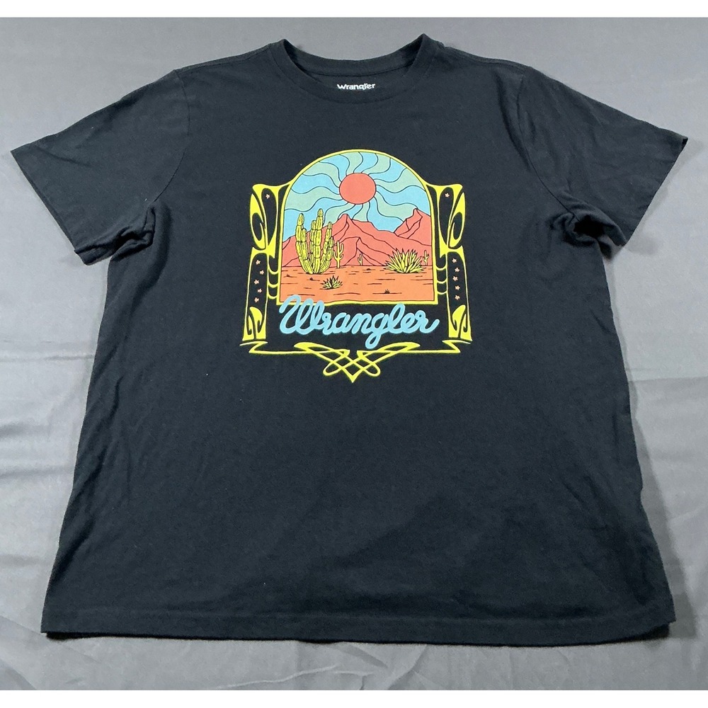 Wrangler Mens Black Desert Cactus Graphic T-Shirt Size Medium Classic Fit